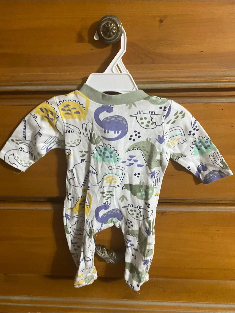 Unbranded White Baby Footie with Yellow, Green & Blue Dino Print